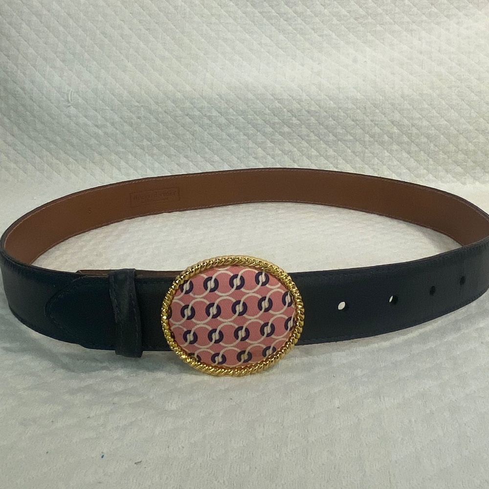 Vineyard Vines Navy Leather Silk Knots Buckle Small